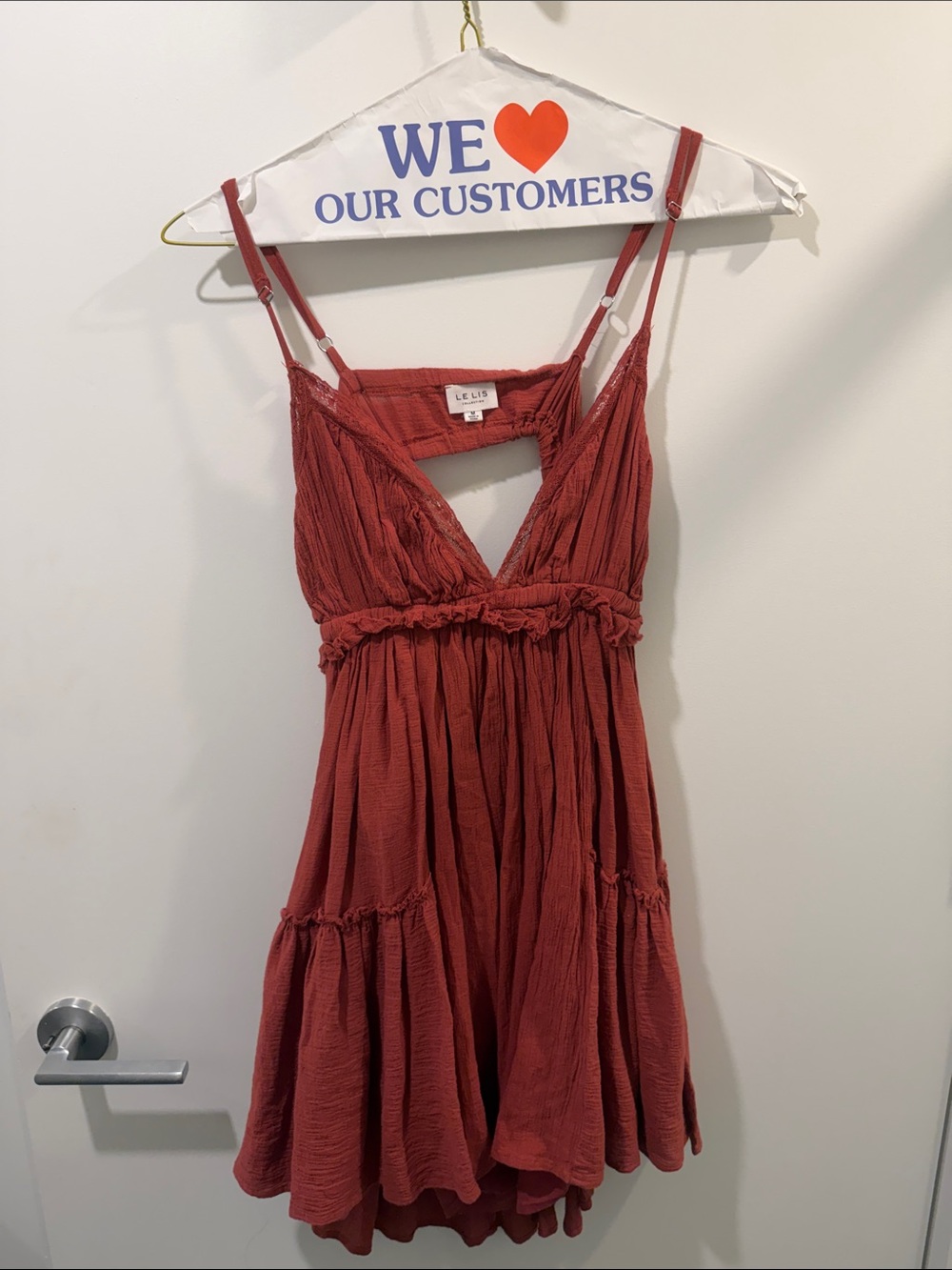 Le Lis Burnt Orange Textured Spaghetti Strap Mini Dress